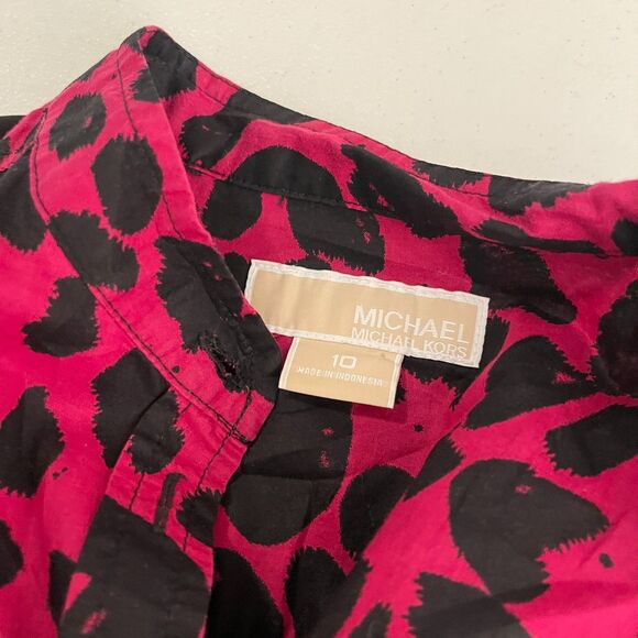 Michael Kors Blouse Women's 10 Pink Printed Button Up Preppy Long Sleeve Top - Picture 7 of 9